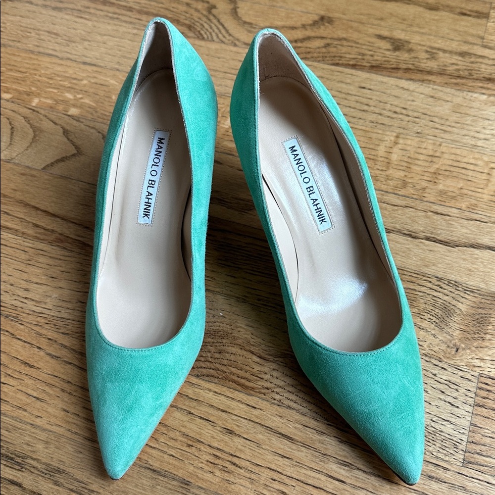Manolo Blahnik Mint Green Suede BB Pump Size 36.5 NWOB - Picture 5 of 8